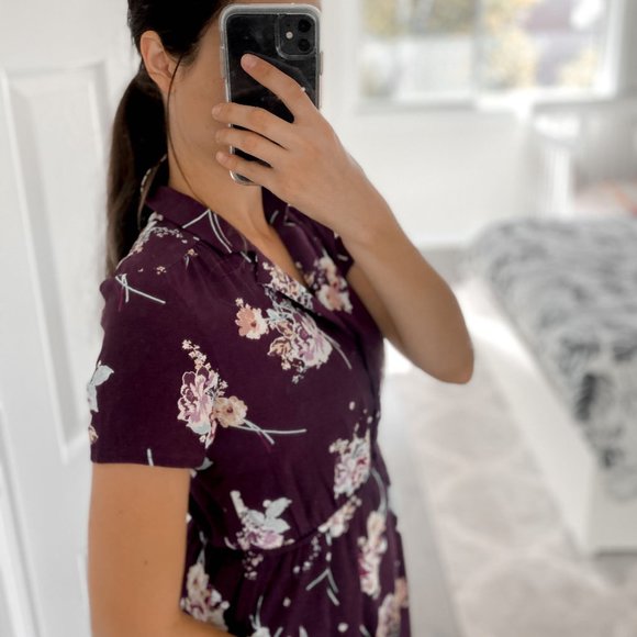 Monteau Purple Midi Floral Print Pencil Dress, M - Picture 3 of 5